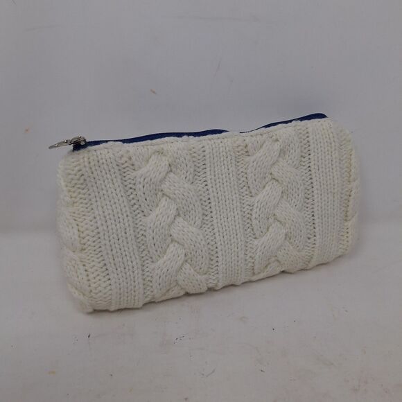 White Cable Knit Pouch Clutch Wristlet Travel Bag Zippered Academia Ivy Prep - Picture 8 of 8